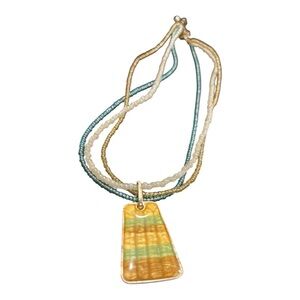 Vintage Lampwork Pendant Large Glass Triple Strand Seed Bead Necklace LS